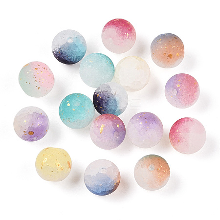 Frosted Baking Painted Crackle Glass Beads with Glitter Powder DGLA-T004-6mm-01A-1