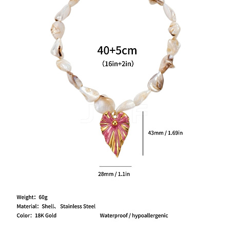Ocean 304 Stainless Steel Pendant Natural Shell Nuggets Beaded Necklaces for Women WG8D776-06-1