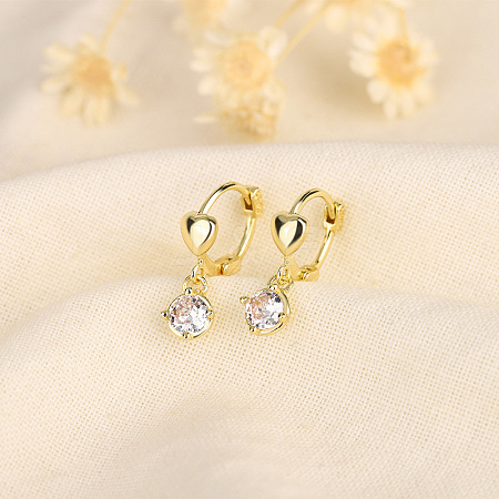Heart Brass Clear Cubic Zirconia Hoop Earrings FS-WG767CD-01-1