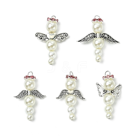 ABS Plastic Imitation Pearl Beads with Brass Rhinestone Spacer Beads and Tibetan Style Alloy Beads and Tibetan Style Alloy Beads PALLOY-JF03280-01-1