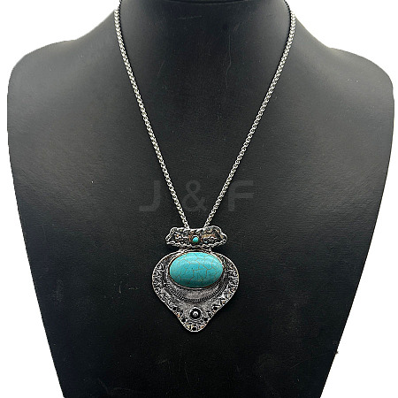 Unisex Alloy Synthetic Turquoise Pendant Necklaces GD3095-2-1