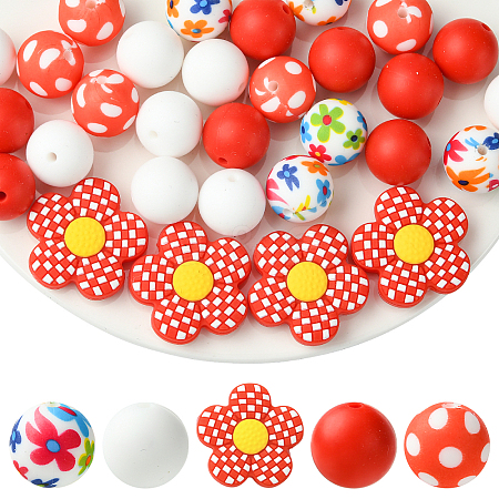 30Pcs 5 Styles Silicone Focal Beads SIL-YW0002-21A-1