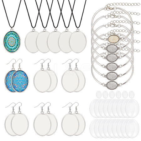 DIY Blank Oval Alloy Jewelry Set Making Kits SJEW-AB00001-1