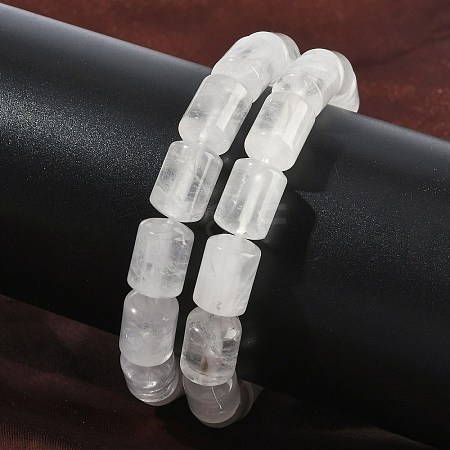 Column Natural Quartz Crystal Rock Crystal Beads Stretch Bracelets for Women Men BJEW-A148-01A-27-1