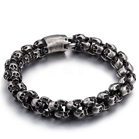 Titanium Steel Skull Link Chain Bracelet for Men WG51201-01-1