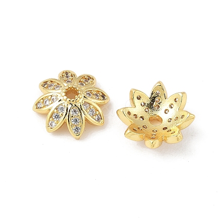 Brass Micro Pave Clear Cubic Zirconia Bead Caps KK-V015-21G-01-1