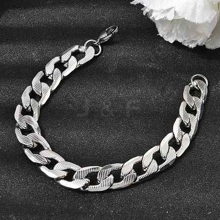 201 Stainless Steel Cuban Link Chains Bracelets for Women Men STAS-T077-19A-01P-1