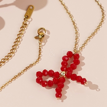 Glass Beaded Bowknot Pendant Necklaces LS-LG8345-1-1