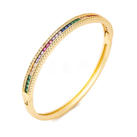 Brass Pave Colorful Cubic Zirconia Hinged Bangles for Women BJEW-S147-33G-D-1