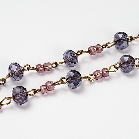 Glass Rondelle Beads Chains for Necklaces Bracelets Making AJEW-JB00116-05-1