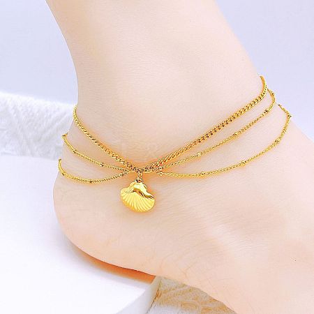 304 Stainless Steel 3 Layer Charm Anklets for Women FS-WG18883-03-1