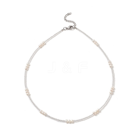 Natural Pearl & Seed Beaded Necklace for Women NJEW-JN04215-1