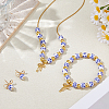 Flower Printed Porcelain Bead with Brass Bowknot Dangle Stud Earrings & Charm Bracelet & Pendant Necklaces Sets SJEW-DC00004-4
