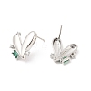 Green Cubic Zirconia Heart Stud Earrings EJEW-P213-13P-2