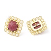 Ion Plating(IP) Natural Wood Lace Stone Square Stud Earrings with Plastic Pearl Beaded EJEW-E599-03G-02-1