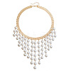 Alloy Imitation Pearl Round Tassel Bib Necklaces for Women WGDE514-01-5