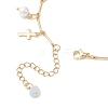 3Pcs 3 Styles Natural Aquamarine & White Moonstone & Green Aventurine Chip & Round Shell Pearl Cross Tassel Anklets AJEW-AN00716-7