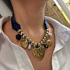 316L Surgical Stainless Steel & Resin & Plastic Pearl Heart Pendant Denim Cloth Bib Necklaces for Women WGD44EE-01-3