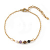 Faceted Round Natural Black Onyx(Dyed & Heated) & Tiger Eye & Amethyst & Shell Beaded Bracelets with Stainless Steel Cable Chains NW1316-5