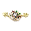 Rack Plating Brass Pave Colorful Cubic Zirconia Flower Connector Charms KK-C052-37A-G-1