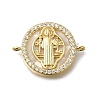 Brass Micro Pave Clear Cubic Zirconia Flat Round Saint Benedict Connector Charms KK-R002-29G-1