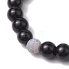 8mm Round Natural Black Onyx(Dyed & Heated) and Crackle Agate Beaded Stretch Bracelet Sets BJEW-TA00524-6