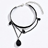 Glass Teardrop Tassel Alloy Chain Velvet Cord Anklets for Women FS-WGE307F-01-1