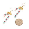 Glass Christmas Candy Cane with Alloy Bowknot Dangle Earrings EJEW-JE04971-01-4