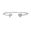 Anti-Tarnish Heart & Letter Rhodium Plated 925 Sterling Silver Micro Pave Cubic Zirconia Cuff Bangles for Women BJEW-C062-01P-P-1