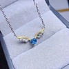 Angel Heart Wings Brass Pave Natural Blue Topaz Pendant Necklaces for Women WGCE491-02-2