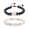 Natural Morganite & Rose Quartz & Lava Rock Braided Bead Bracelets Set for Girl Women BJEW-JB06972-02-1