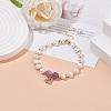 Natural Amethyst & Pearl Beaded Bracelet with Cubic Zirconia Heart Charm BJEW-JB08167-01-2