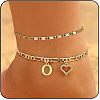 Brass Crystal Rhinestone Letter Heart Charm Double Layer Anklets for Women FS-WG41372-15-1