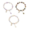 3Pcs Natural Aquamarine & Rose Quartz & Amethyst & Indian Agate & White Jade Imitation Morganite Round Beaded Bracelets BJEW-JB11933-2