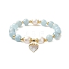 Natural Aquamarine & Pearl Beaded Stretch Bracelet BJEW-JB09360-03-1