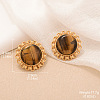 Alloy Natural Tiger Eye Stud Earrings FS-WGA185A-08-1