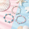 3Pcs Synthetic Turquoise & Natural Freshwater Shell Beads Stretch Bracelets for Women BJEW-JB12021-1