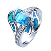 Brass Micro Pave Cubic Zirconia and Opal Finger Rings FS-WG9EA6B-02-1