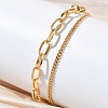 304 Stainless Steel Curb & Cable Chain Double Layer Bracelets for Women BJEW-G779-05G-3