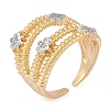 Star Brass Micro Pave Clear Cubic Zirconia Multi-layer Open Cuff Ring for Women RJEW-Q819-09G-1