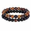 Valentine's Day Natural Tiger Eye & Obsidian Beaded Bracelets Sets EE2422-1-1