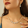 Brass Crystal Rhinestone Flat Round Link Chain Necklaces & Stud Dangle Earrings Sets for Women FS-WG8EC1E-01-2