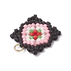 Handmade Glass Seed Beaded  Window Lattice Pattern Shape Pendants PALLOY-MZ00929-02-4