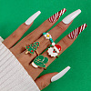 Christmas Theme Santa Claus & Christmas Tree & Glove Alloy Enamel & Flower Glass Seed Beaded Finger Rings Sets FS-WGEF6A6-01-2