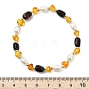 Natural Amber & Cultured Freshwater Pearl Beaded Stretch Bracelets for Women BJEW-JB13699-01-3