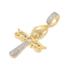 Brass Micro Pave Clear Cubic Zirconia Egyptian Ankh Cross Beetle European Dangle Charms KK-U058-47G-2