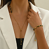 Stylish Vintage PU Leather & Stainless Steel Chain Lariat Necklace and Bracelet Set for Women CT7814-1