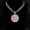 Hip-Hop Alloy Full Crystal and Rose Rhinestone Self Made Medal Pendant Cuban Link Chain Necklaces for Men Women FS-WG8D003-03-1