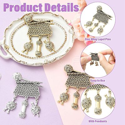 3Pcs 3 Colors Knitting Zinc Alloy Lapel Pins for Backpack Clothes JEWB-CJ0003-56-1