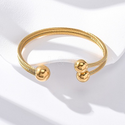 304 Stainless Steel Round Ball Cuff Bangles for Women BJEW-P310-05G-1